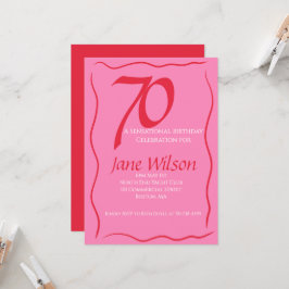 Elegante Vrouwelijke 70ste Roze & Rode Verjaardag  Kaart