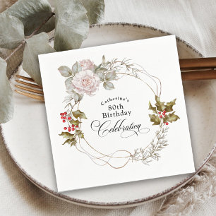 Elegante Vrouwelijke Bloemen December 80ste Verjaa Servet