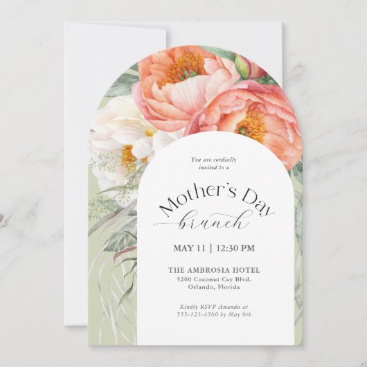 Elegante Vrouwelijke Bloemen Moederdag Brunch Kaart (Voorkant)