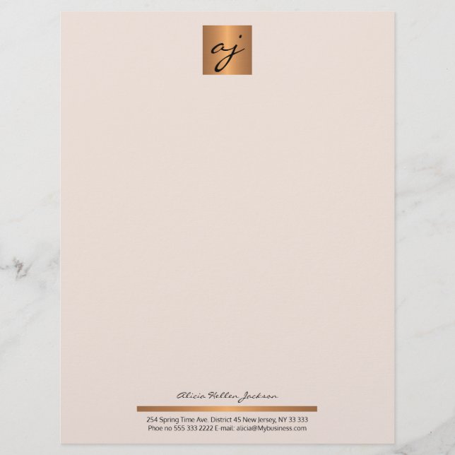 Elegante vrouwelijke blush roze koper goud monogra briefhoofd (Voorkant)