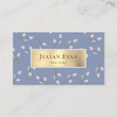 Elegante Vrouwelijke Glitter Goud Dusty Blue Flora Visitekaartje (Voorkant)