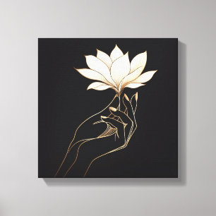 Elegante Vrouwelijke Hand die Magnolia Bloem Vasth Canvas Afdruk