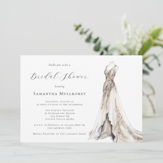 Elegante vrouwelijke jurk trouwjurk Vrijgezellenfe Kaart (Staand voorkant)