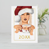 Elegante vrouwelijke Kerstman kerst Folie Feestdagenkaart (Staand Voorkant)