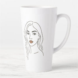 Elegante Vrouwelijke Lijnkunst Portret – Minimalis Latte Mok
