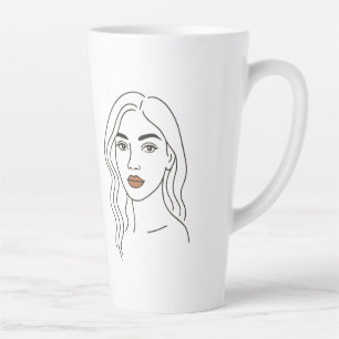 Elegante Vrouwelijke Lijnkunst Portret – Minimalis Latte Mok