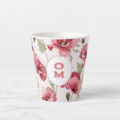 Elegante vrouwelijke Monogram Wildflower Pink Popp Latte Mok (Voorkant)