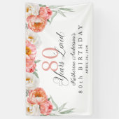 Elegante Vrouwelijke Perzik Bloemen 80ste Verjaard Spandoek (Verticaal)