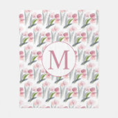 Elegante Vrouwelijke Roze Tulp Wit Monogram Fleece Deken (Voorkant)