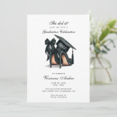 Elegante vrouwelijke Stiletto en Pet Afstuderen Kaart (Staand voorkant)