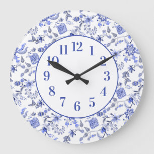 Elegante Vrouwelijke Vintage Stofblauwe Bloem Grote Klok