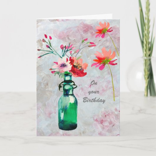 Elegante Vrouwelijke Waterverf Bloemen Verjaardag Kaart (Voorkant)
