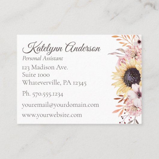 Elegante vrouwelijke zonnebloem visitekaartje (Achterkant)