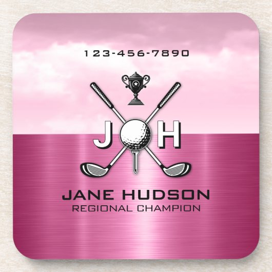 Elegante Vrouwen Custom Golf Monogram Ontwerp Bier Onderzetter (Voorkant)
