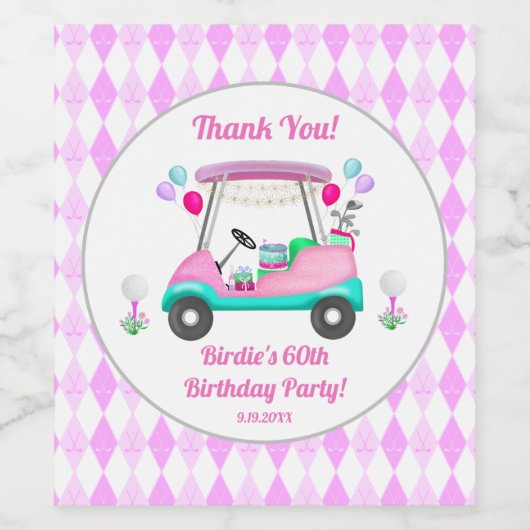 Elegante Vrouwen Golf Party Winkelwagen Verjaardag Wijn Etiket (Enkel label)