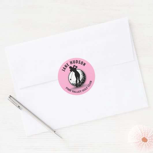 Elegante Vrouwen Golfer Monogram Ontwerp Ronde Sticker (Envelop)