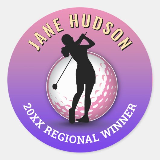 Elegante Vrouwen Golfer Monogram Ontwerp Ronde Sticker (Voorkant)