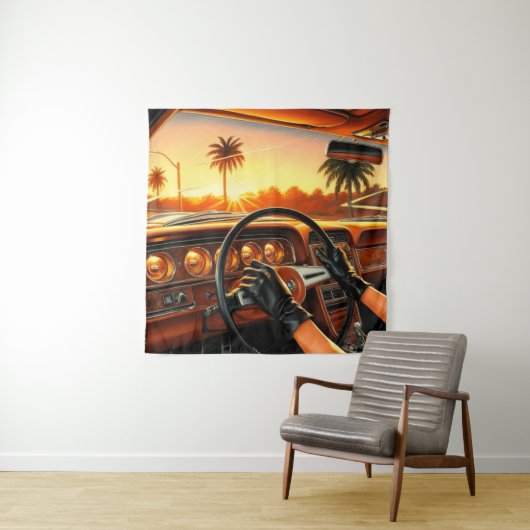 Elegante vrouwen in klassieke auto's wandkleed (In situ)