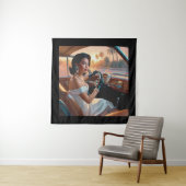 Elegante vrouwen in klassieke auto's wandkleed (In situ)