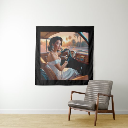 Elegante vrouwen in klassieke auto's wandkleed (In situ)