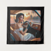 Elegante vrouwen in klassieke auto's wandkleed (Voorkant)