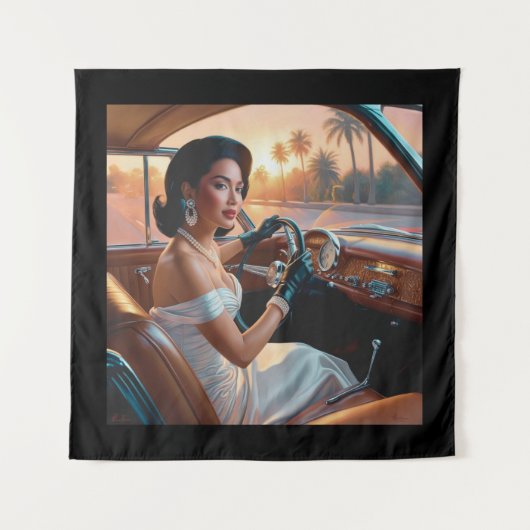 Elegante vrouwen in klassieke auto's wandkleed (Voorkant)