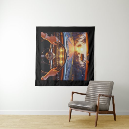 Elegante vrouwen in klassieke auto's wandkleed (In Situ (horizontaal))