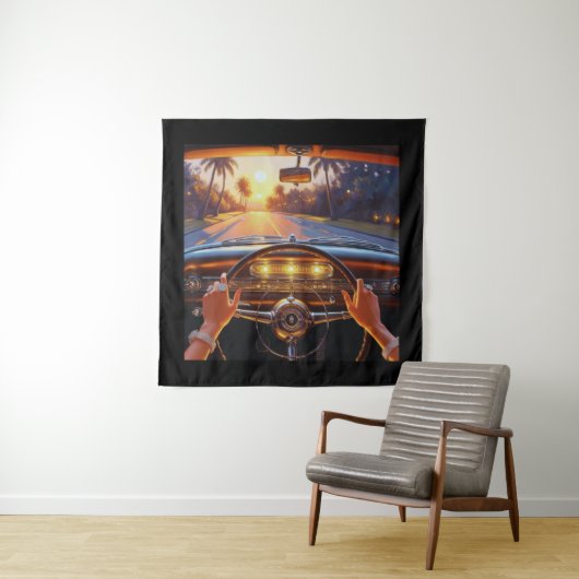 Elegante vrouwen in klassieke auto's wandkleed (In situ)