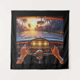 Elegante vrouwen in klassieke auto's wandkleed