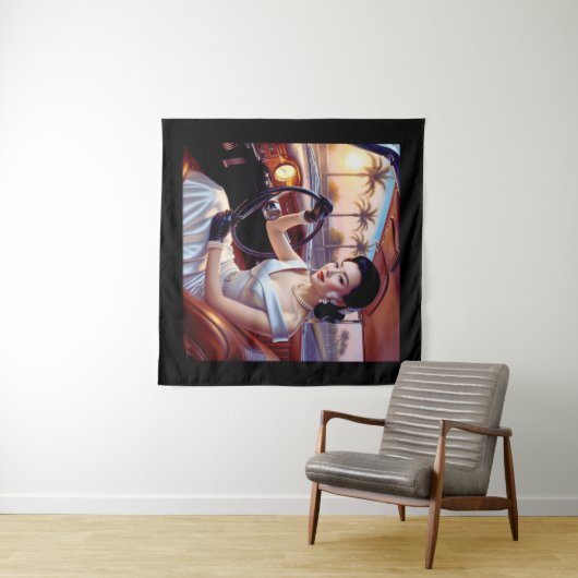 Elegante vrouwen in klassieke auto's wandkleed (In Situ (horizontaal))