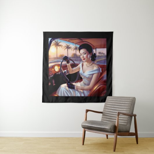 Elegante vrouwen in klassieke auto's wandkleed (In situ)