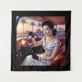 Elegante vrouwen in klassieke auto's wandkleed (Voorkant)