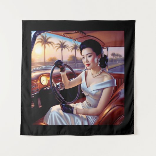 Elegante vrouwen in klassieke auto's wandkleed (Voorkant)