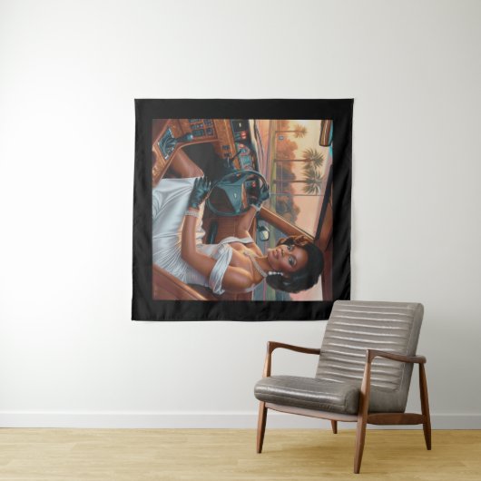 Elegante vrouwen in klassieke auto's wandkleed (In Situ (horizontaal))