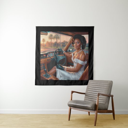 Elegante vrouwen in klassieke auto's wandkleed (In situ)