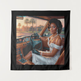 Elegante vrouwen in klassieke auto's wandkleed