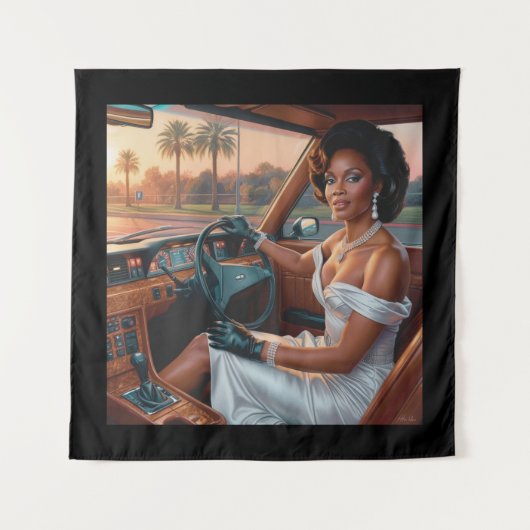 Elegante vrouwen in klassieke auto's wandkleed (Voorkant)