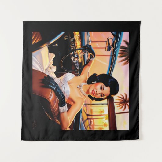 Elegante vrouwen in klassieke auto's wandkleed (Voorkant (horizontaal))