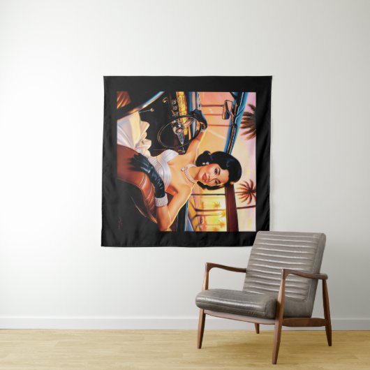 Elegante vrouwen in klassieke auto's wandkleed (In Situ (horizontaal))