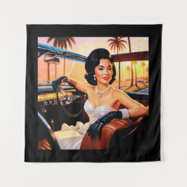 Elegante vrouwen in klassieke auto's wandkleed