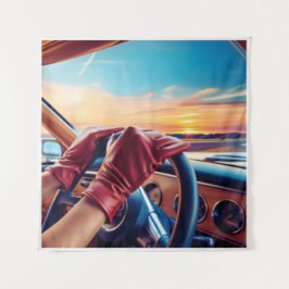 Elegante vrouwen in klassieke auto's wandkleed