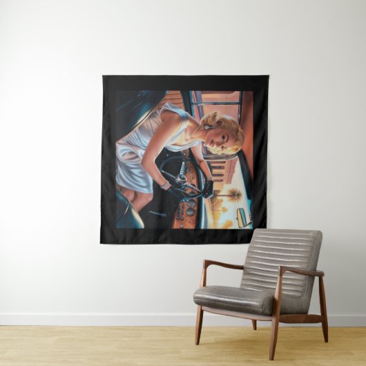 Elegante vrouwen in klassieke auto's wandkleed (In Situ (horizontaal))