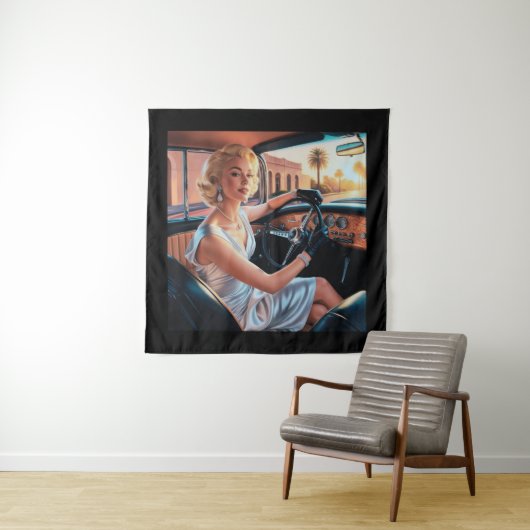 Elegante vrouwen in klassieke auto's wandkleed (In situ)