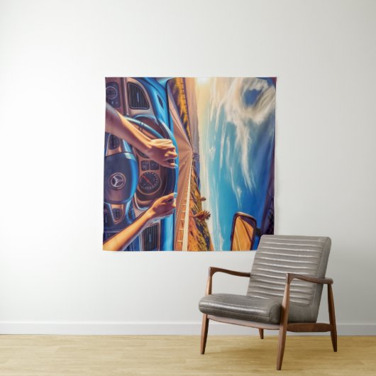 Elegante vrouwen in klassieke auto's wandkleed (In Situ (horizontaal))