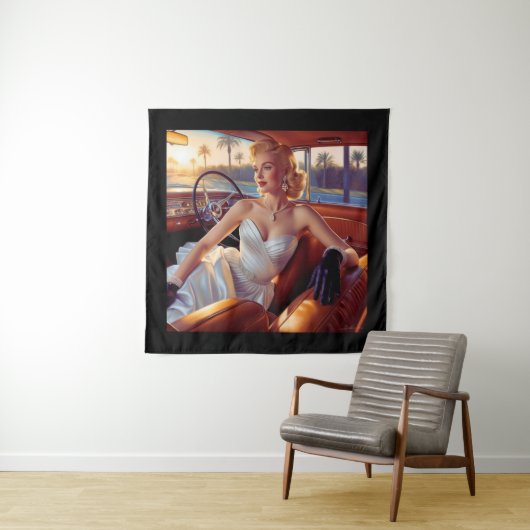 Elegante vrouwen in klassieke auto's wandkleed (In situ)