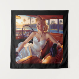 Elegante vrouwen in klassieke auto's wandkleed