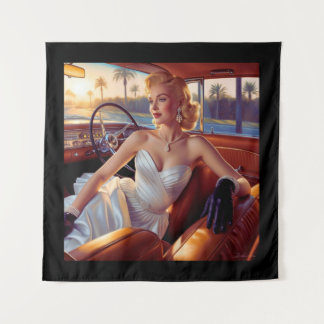 Elegante vrouwen in klassieke auto's wandkleed