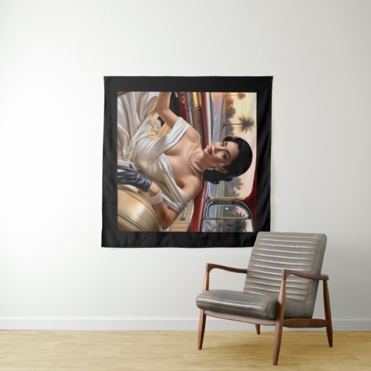 Elegante vrouwen in klassieke auto's wandkleed (In Situ (horizontaal))