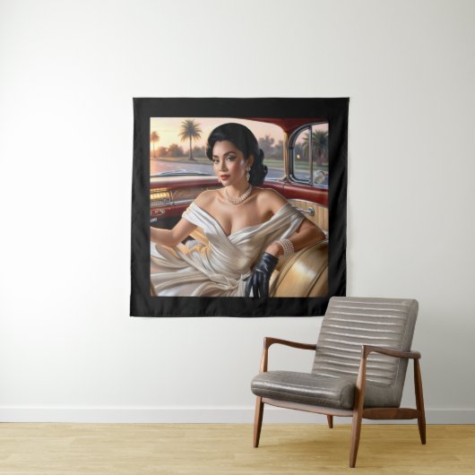 Elegante vrouwen in klassieke auto's wandkleed (In situ)