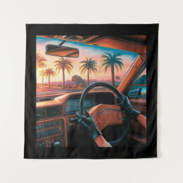 Elegante vrouwen in klassieke auto's wandkleed